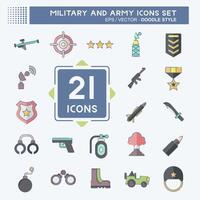 ícone conjunto militares e exército. relacionado para guerra símbolo. rabisco estilo. simples Projeto ilustração vetor