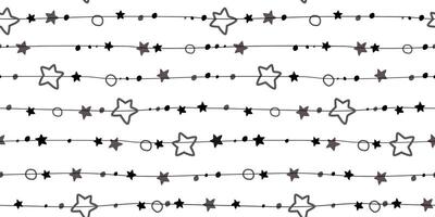 desatado padronizar com linhas e estrelas e pontos amarrado em eles. abstrato monocromático impressão mão empate. vetor gráficos.