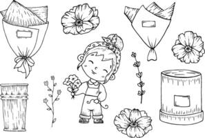 desenhado à mão conjunto com botânico floral ilustrações vetor