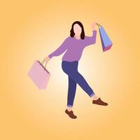 livre vetor sorridente compras menina com compras bolsas plano Projeto.