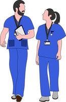 masculino e fêmea médicos em pé juntos conceito do médico equipe vetor ilustração
