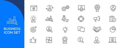 o negócio e gestão linha ícones definir. gerenciamento, dinheiro, banco, contato, infográfico ícone coleção vetor
