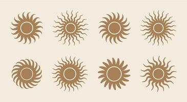 Sol decorativo elementos, Sol moderno geométrico forma, gráfico ícones vetor ilustração