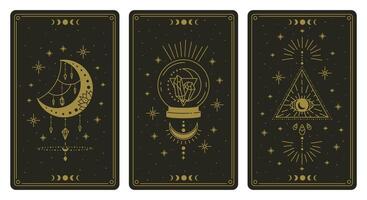 mágico tarot cartões. Magia oculto tarot cartões, esotérico boho espiritual tarot leitor lua, cristal e Magia olho símbolos vetor ilustração conjunto