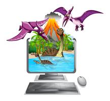 Tela computador, com, dinossauros, em, a, lago vetor