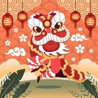 dança fofa do leão no ano novo chinês vetor