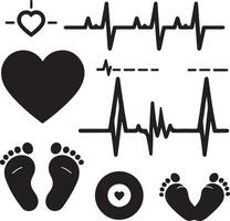 uma lindo coração pulso logotipo conjunto vetor arte ilustração Preto cor