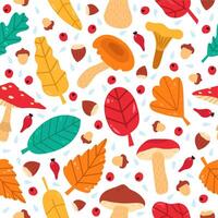 outono folhas desatado padronizar. mão desenhado floresta outono bagas, nozes e cogumelos, acolhedor rabisco botânico vetor fundo ilustração