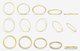 realista dourado 3d anel. ouro decorativo geométrico volta argolas, 3d amarelo ouro metálico argolas vetor ilustração ícones conjunto