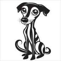 ai gerado Preto e branco galgo cachorro desenho animado vetor ilustração