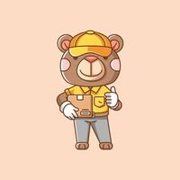 fofa Urso correio pacote Entrega animal chibi personagem mascote ícone plano linha arte estilo ilustração conceito desenho animado vetor