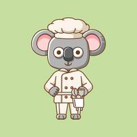 fofa coala chefe de cozinha cozinhar servir Comida animal chibi personagem mascote ícone plano linha arte estilo ilustração conceito desenho animado vetor