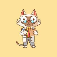 fofa gato médico médico pessoal chibi personagem mascote ícone plano linha arte estilo ilustração conceito desenho animado vetor