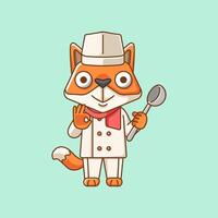 fofa Raposa chefe de cozinha cozinhar servir Comida animal chibi personagem mascote ícone plano linha arte estilo ilustração conceito desenho animado vetor