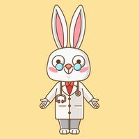 fofa Coelho médico médico pessoal chibi personagem mascote ícone plano linha arte estilo ilustração conceito desenho animado vetor