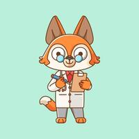 fofa Raposa médico médico pessoal chibi personagem mascote ícone plano linha arte estilo ilustração conceito desenho animado vetor