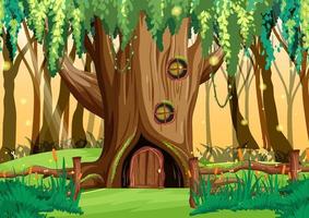 fantasia casa na árvore na floresta vetor