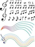 símbolos musicais com linhas de onda em fundo branco vetor