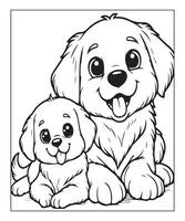 ai gerado fofa cachorro ilustração coloração página para crianças vetor