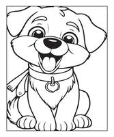 ai gerado fofa cachorro ilustração coloração página para crianças vetor