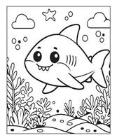 ai gerado oceano Tubarão coloração página, ilustração vetor