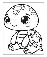 ai gerado fofa tartaruga coloração página para crianças vetor