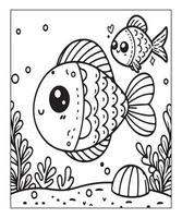 ai gerado peixe coloração página para crianças vetor