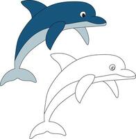 golfinho clipart definir. colorida e esboço golfinhos vetor