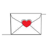 contínuo 1 linha desenhando do envelope com coração. amor carta. vetor ilustração