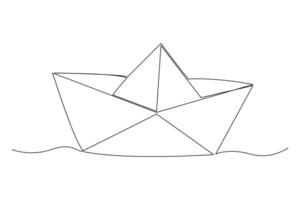 contínuo 1 linha desenhando papel barco esboço vetor arte ilustração