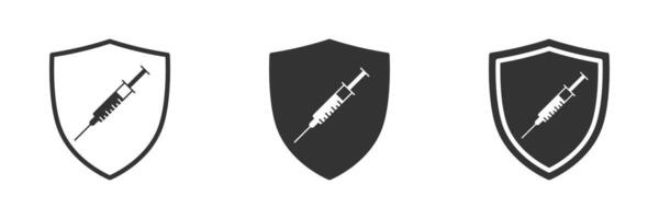 vacinação e imunização símbolo. seringa dentro escudo ícone. vetor ilustração.
