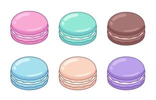 macarons, conjunto do vetor desenho animado desenhos, ilustrações. mão desenhado sobremesa do vários cores