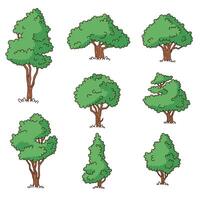 árvores, conjunto do simples desenho animado estilo desenhos. plantas, floresta rabisco ilustrações vetor