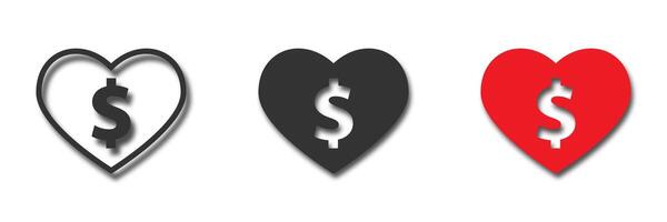 dólar placa dentro a coração ícone. dinheiro amor conceito. vetor ilustração.