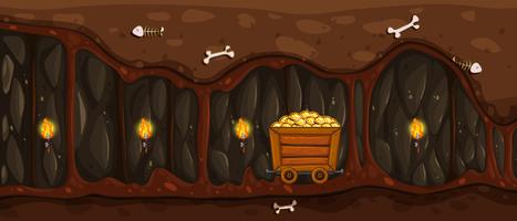 Uma mina subterrânea e carrinho de ouro vetor