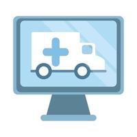 médico on-line, ambulância computador, suporte de emergência médico covid 19, ícone de estilo simples vetor