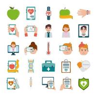 conjunto de ícones de estilo plano online médico saúde medicina cuidados vetor
