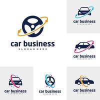 conjunto de modelo de vetor de logotipo de planeta carro, conceitos de design de logotipo de carro criativo