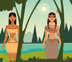 mulheres indígenas na floresta vetor