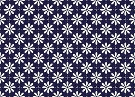 símbolo geométrico branco flores Projeto em Sombrio azul fundo desatado tecido étnico padronizar para pano tapete papel de parede invólucro etc. vetor