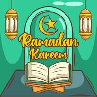 Ramadã kareem com desenho animado islâmico ilustração enfeite vetor