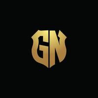 Monograma do logotipo gn com cores douradas e modelo de design de forma de escudo vetor