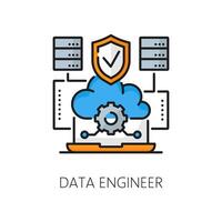 dados engenheiro, rede desenvolvimento trabalho esboço ícone vetor