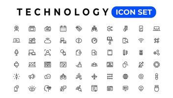 dispositivo e em formação tecnologia linha ícones coleção. grande ui ícone conjunto dentro uma plano Projeto. fino esboço ícones pacote vetor