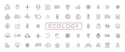 eco amigáveis relacionado fino linha ícone conjunto dentro mínimo estilo. linear ecologia ícones. de Meio Ambiente sustentabilidade simples símbolo vetor