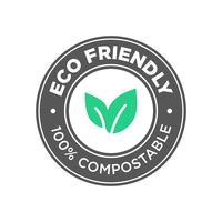 Eco Friendly. Ícone 100% Compostável. vetor