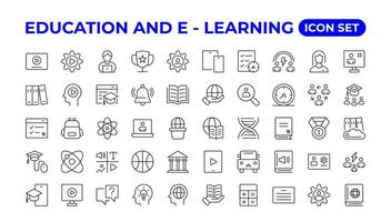Educação e Aprendendo fino linha ícones definir. Educação, escola, Aprendendo ícones. vetor