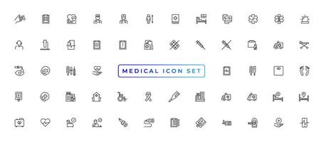 remédio e saúde símbolos - mínimo fino linha rede ícone definir. esboço ícones coleção. simples vetor ilustração