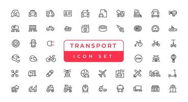 elementos de transporte, veículo e entrega - conjunto mínimo de ícones da web de linha fina. coleção de ícones de contorno. ilustração vetorial simples. vetor