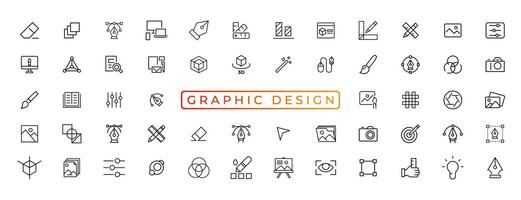 conjunto do fino linha ícones do gráfico Projeto. simples linear ícones dentro uma moderno estilo plano, criativo processo. gráfico projeto, criativo pacote, estacionário, Programas e Mais simples interface do usuário, ux vetor ícones